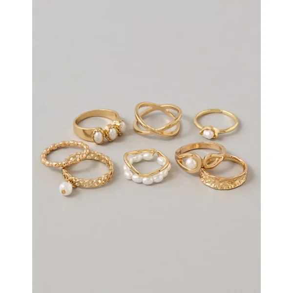 AE Pearl & Gold Rings 8-Pack - Gold