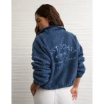 AE Sherpa Fleece Graphic Henley Sweatshirt - Navy