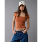 AE Square Neck Hey Baby Tee - Brown