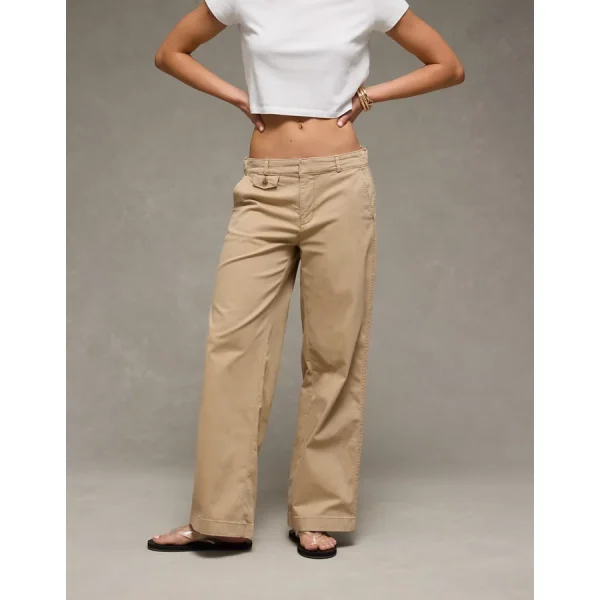AE Stretch Low-Rise Wide-Leg Khaki Pant - Tank Tan