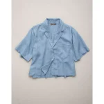 AE77 Premium Linen Camp Shirt - Chambray Blue