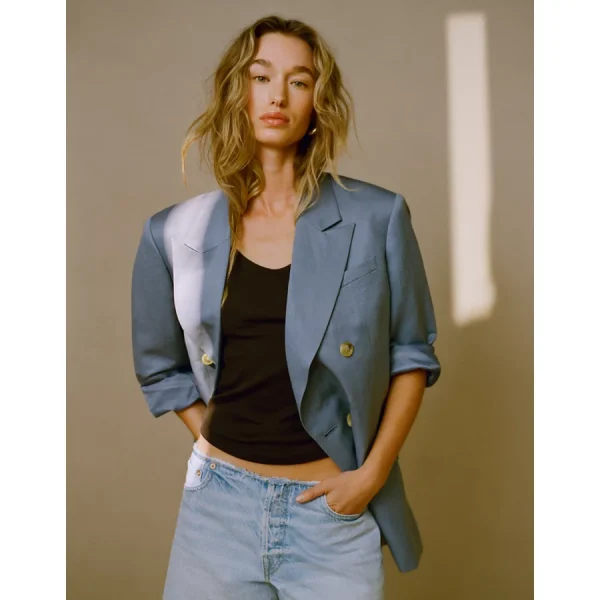 AE77 Premium Linen-Silk Blend Double-Breasted Blazer - Blue