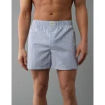 AEO Men's Plaid Stretch Boxer Short - Blue