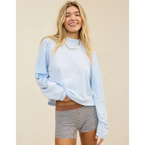 Aerie Cozy Mock-Neck T-Shirt - Eyelet Blue
