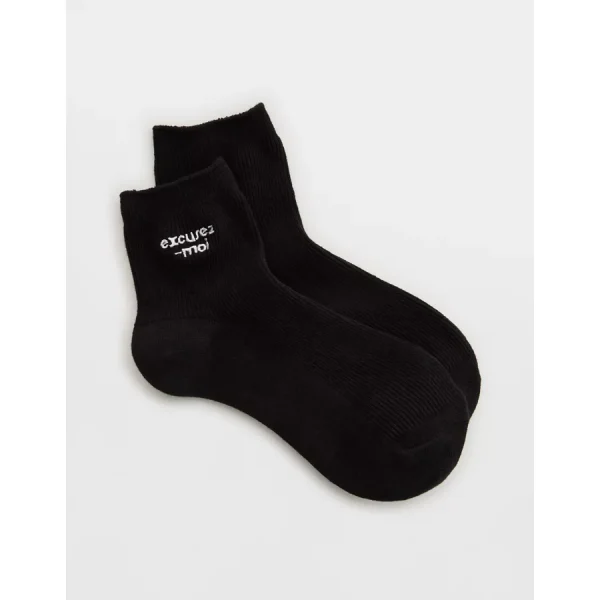 Aerie Embroidered Bobby Socks - True Black