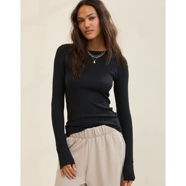 Aerie Essential Crew Layering T-Shirt - True Black