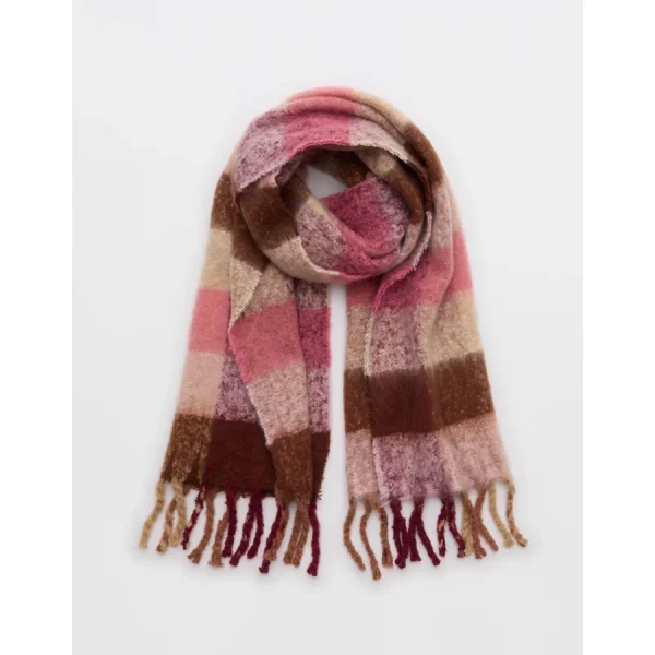 Aerie Fringe Plaid Blanket Scarf - Playful Pink