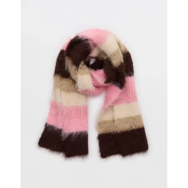 Aerie Fuzzy Stripe Scarf - Playful Pink