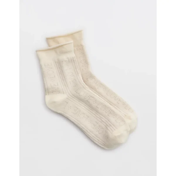 Aerie Rolled Edge Pointelle Quarter Socks - Cream