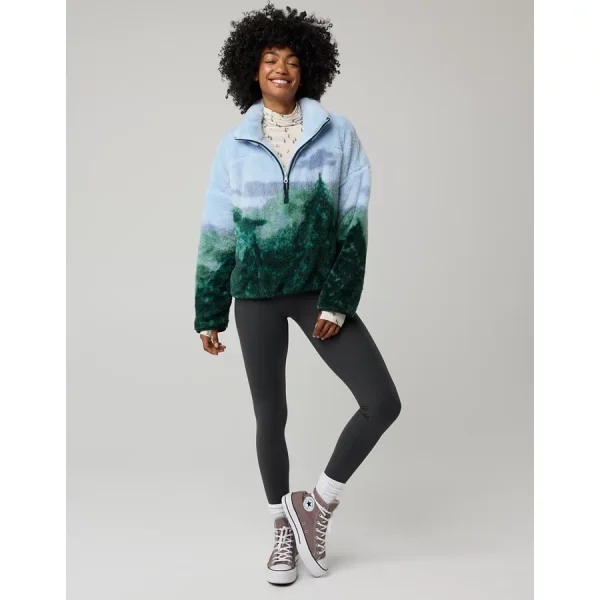 OFFLINE By Aerie Sherpa Quarter Zip Jacket - Mystical Green