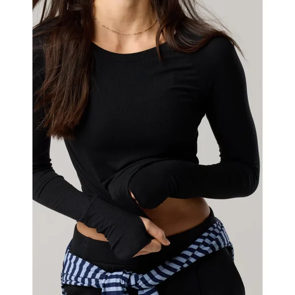 OFFLINE By Aerie Thumbs Up Fitted Ribbed T-Shirt - True Black