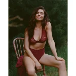Show Off Flocked Vintage Lace Plunge Bralette - Deep Cherry