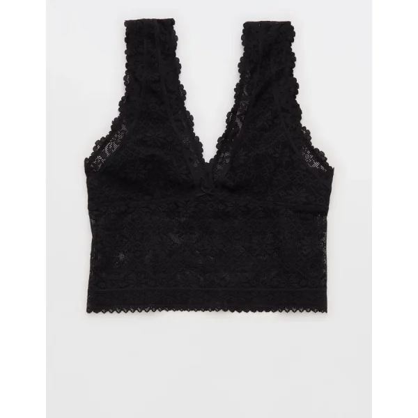 Show Off Lace Plunge Bra Top - True Black