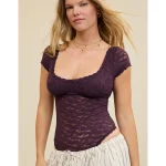Show Off Vintage Lace Short Sleeve Bodysuit - Cool Berry